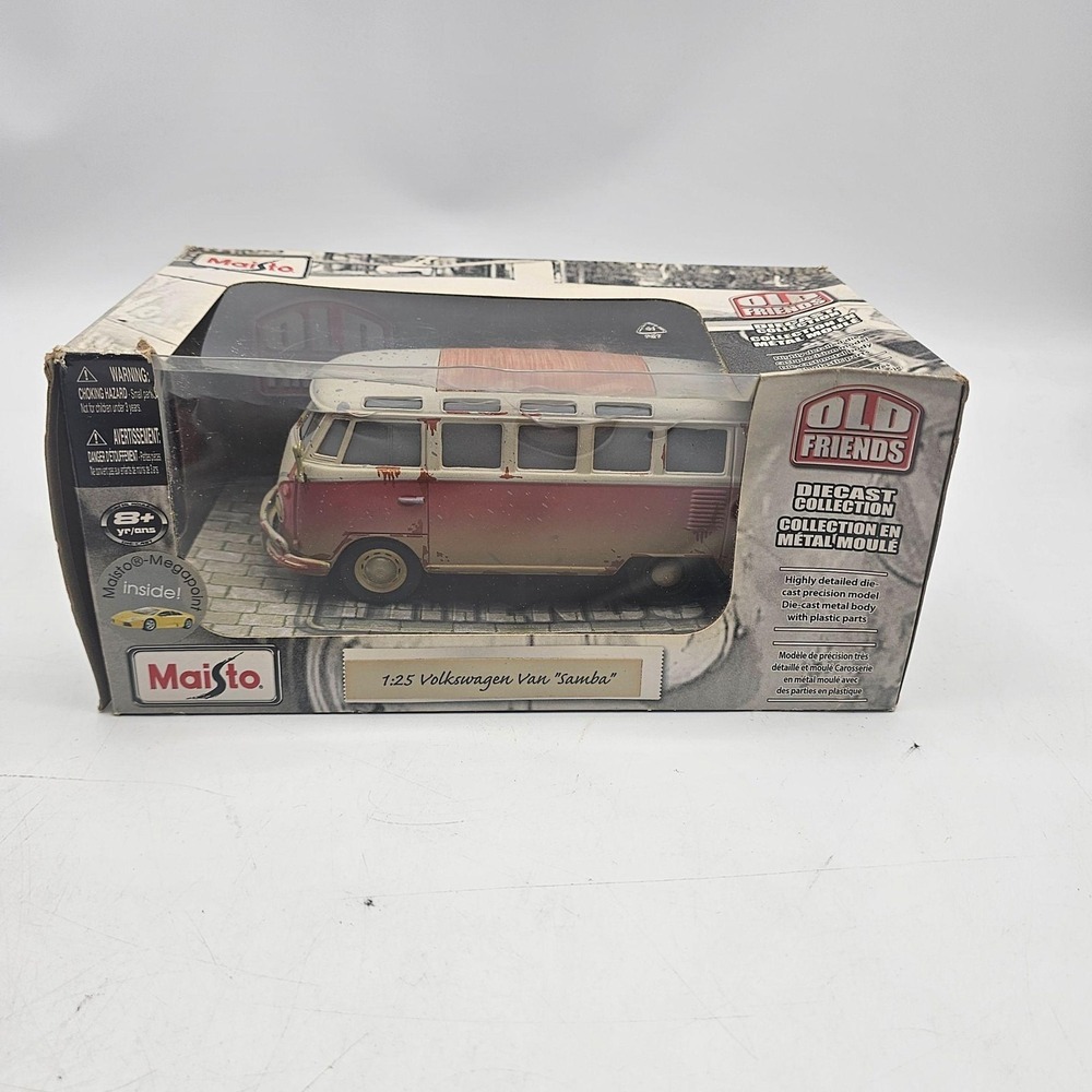 Maisto Old Friends Volkswagen Van Samba 1:25 Diecast Red Bus Toy Collectible